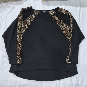 Women's G by Giuliana Black Ribbed Top with Cheetah Print Accents Size Medium